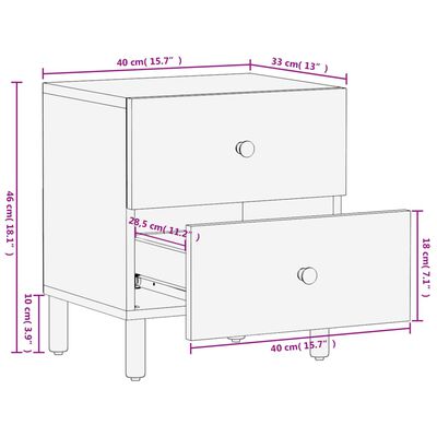 vidaXL Нощно шкафче, черно, 40x33x46 см, мангово дърво масив