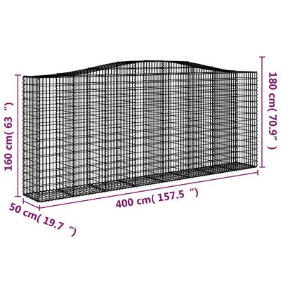 vidaXL Габионни кошници арка 6 бр 400x50x160/180 см поцинковано желязо