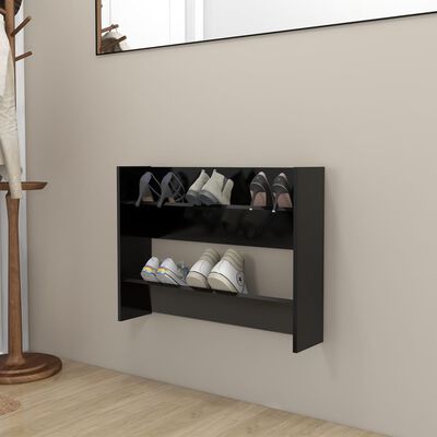 vidaXL Стенен шкаф за обувки, черен, 80x18x60 см, инженерно дърво