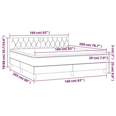 vidaXL Боксспринг легло с матрак и LED, тъмнокафяво, 160x200 см, плат