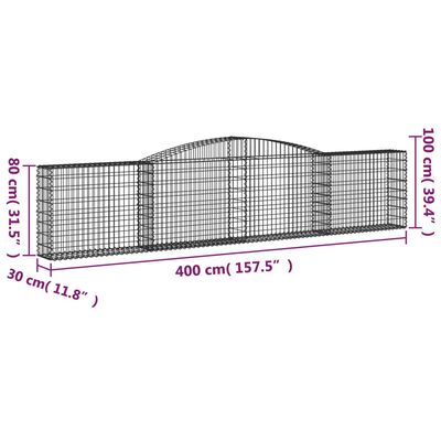 vidaXL Габионни кошници арка 10 бр 400x30x80/100 см поцинковано желязо