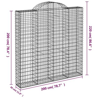 vidaXL Габионни кошници арка 8 бр 200x30x200/220 см поцинковано желязо