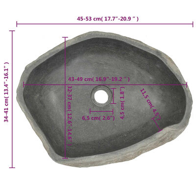 vidaXL Мивка от речен камък, овална, (45-53)x(34-41) см