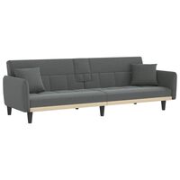 vidaXL Разтегателен диван с поставки за чаши, тъмносив, плат