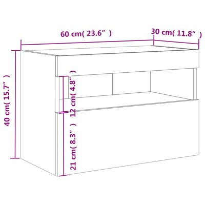 vidaXL Стенен ТВ шкаф с LED осветление, черен, 60x30x40 см