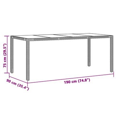 vidaXL Градинска маса със стъклен плот, черна, 90x90x75 см, полиратан