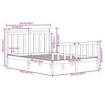 vidaXL Рамка за легло бяла масивно дърво 120x190 см 4FT Small Double