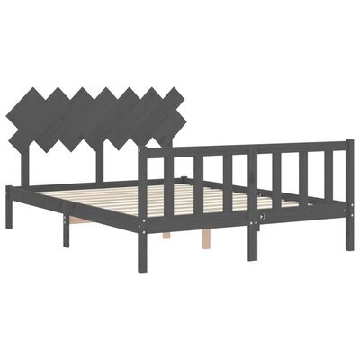 vidaXL Рамка за легло с табла сива 5FT King Size масивно дърво