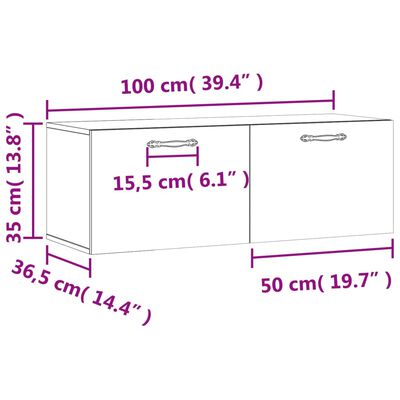 vidaXL Стенен шкаф, бетонно сив, 100x36,5x35 см, инженерно дърво