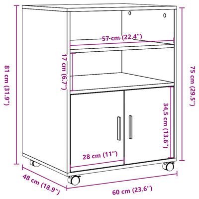 vidaXL Подвижен шкаф, старо дърво, 60x48x81 см, инженерно дърво