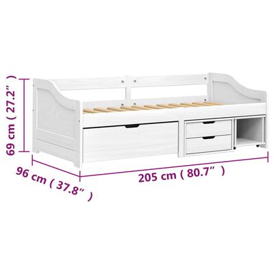 vidaXL Дневно легло с 3 чекмеджета IRUN бяло 90x200 см бор масив