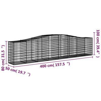 vidaXL Габионни кошници арка 9 бр 400x50x80/100 см поцинковано желязо