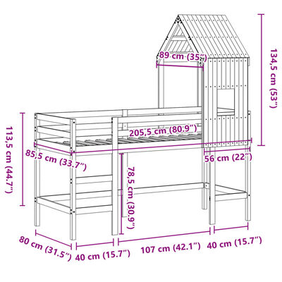 vidaXL Таванско легло със стълба и покрив, 80x200 см, бор масив