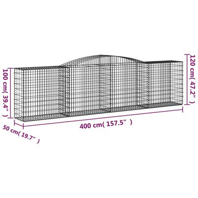 vidaXL Габионни кошници арка 3 бр 400x50x100/120 см поцинковано желязо