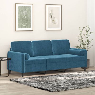vidaXL 3-местен диван с декоративни възглавници син 180 см кадифе