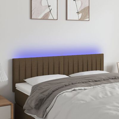 vidaXL LED горна табла за легло, тъмнокафява, 144x5x78/88 см, плат
