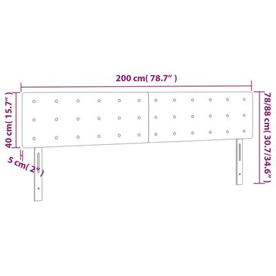 vidaXL LED горна табла за легло, светлосива, 200x5x78/88 см кадифе