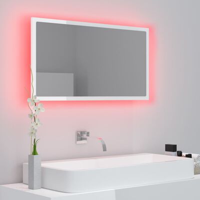 vidaXL LED огледало за баня, бял гланц, 80x8,5x37 см, акрил