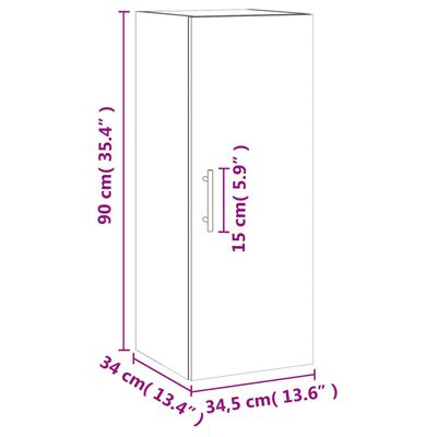 vidaXL Стенен шкаф кафяв дъб 34,5x34x90 см