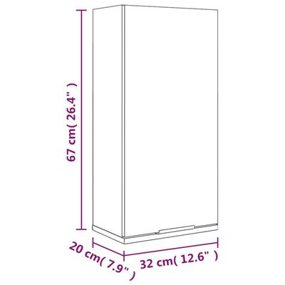 vidaXL Шкаф за баня за стенен монтаж, бетонно сив, 32x20x67 см