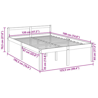 vidaXL Легло за възрастни хора бяло 120x190 см Small Double бор масив