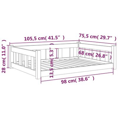 vidaXL Кучешко легло, бяло, 105,5x75,5x28 см, борова дървесина масив