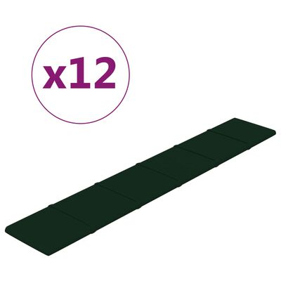 vidaXL Стенни панели, 12 бр, тъмнозелени, 90x15 см, кадифе, 1,62 м²