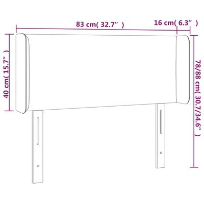 vidaXL LED горна табла за легло, светлосива,83x16x78/88 см, кадифе