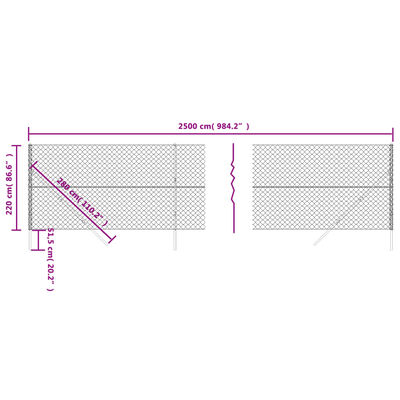 vidaXL Плетена оградна мрежа, зелена, 2,2x25 м