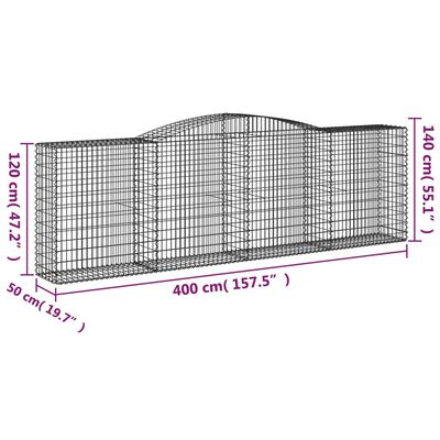 vidaXL Дъговидна габионна кошница 400x50x120/140 см поцинковано желязо