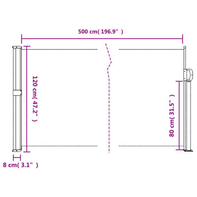 vidaXL Прибираща се странична тента, теракота, 120x500 см