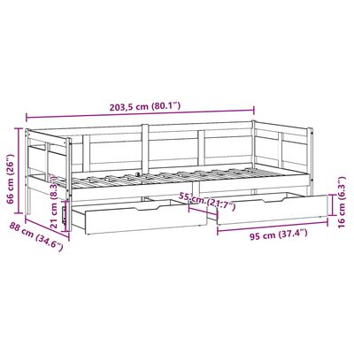 vidaXL Легло с чекмеджета, без матрак, бяло, 80x200 см, масивно дърво