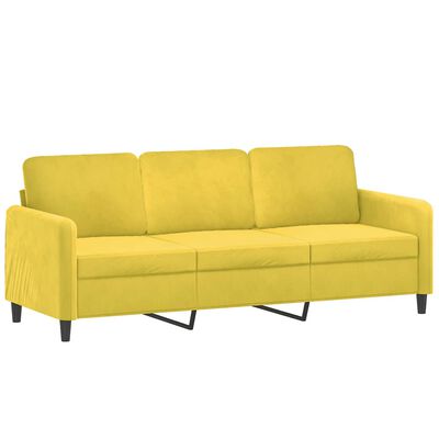 vidaXL 3-местен диван с декоративни възглавници жълт, 180 см кадифе