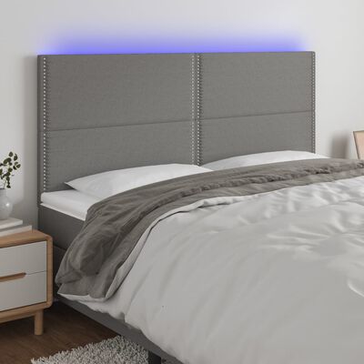 vidaXL LED горна табла за легло, тъмносива, 160x5x118/128 см, плат