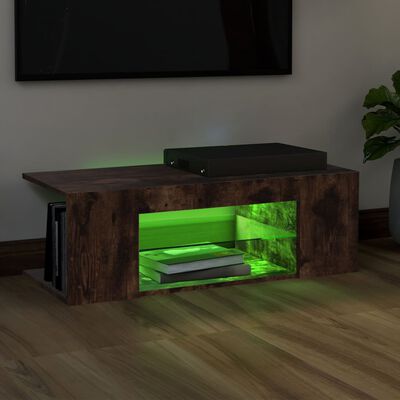 vidaXL ТВ шкаф с LED осветление, опушен дъб, 90x39x30 см