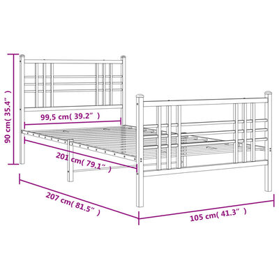 vidaXL Метална рамка за легло с горна и долна табла, бяла, 100x200 см