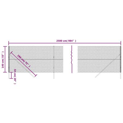 vidaXL Плетена оградна мрежа, сребриста, 1,4x25 м