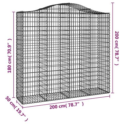 vidaXL Габионни кошници арка 25 бр 200x50x180/200см поцинковано желязо