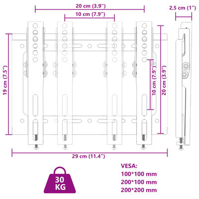 vidaXL ТВ стойка за стена за 14-42 инча екран VESA 200x200 мм 30 кг