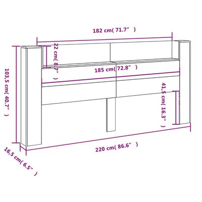 vidaXL Табла шкаф с LED, бетонно сив, 220x16,5x103,5 см