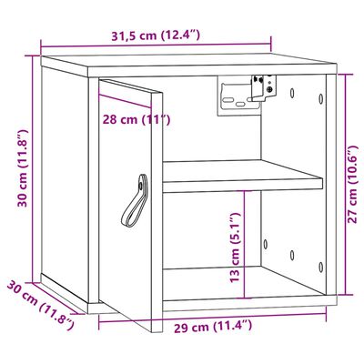 vidaXL Стенен шкаф, черен, 31,5x30x30 см, борово дърво масив