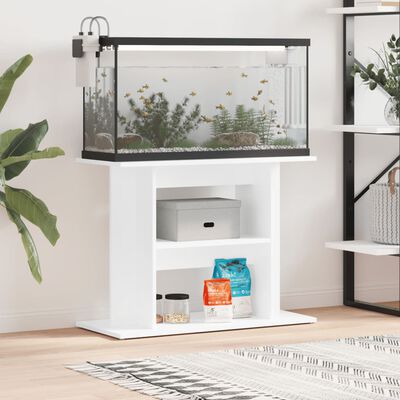 vidaXL Поставка за аквариум, бял гланц, 80x35x60 см, инженерно дърво