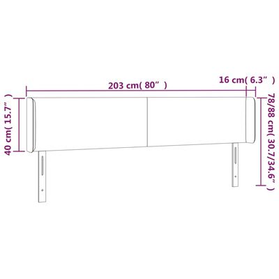 vidaXL LED горна табла за легло, бяла, 203x16x78/88см, изкуствена кожа