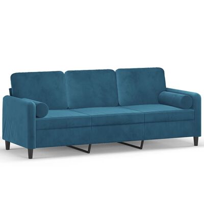 vidaXL 3-местен диван с декоративни възглавници син 180 см кадифе