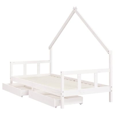 vidaXL Детска рамка за легло с чекмеджета, бяла, 90x190 см, бор масив