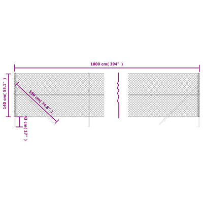 vidaXL Плетена оградна мрежа, антрацит, 1,4x10 м