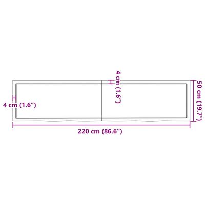 vidaXL Плот за баня 220x50x(2-6) см необработено масивно дърво