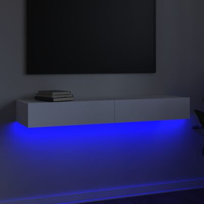 vidaXL ТВ шкаф с LED осветление, бял, 120x35x15,5 см