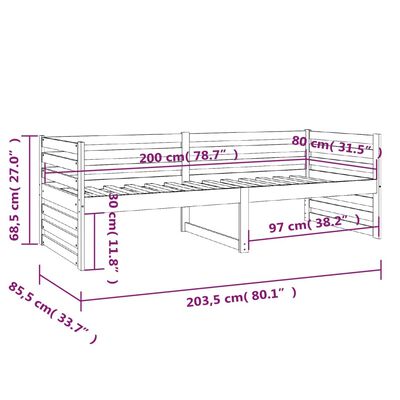 vidaXL Дневно легло, черно, 80x200 см, борово дърво масив