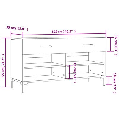 vidaXL Пейка за обувки, бял гланц, 102x35x55 см, инженерно дърво